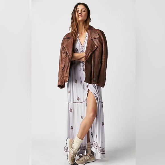 NEW FREE PEOPLE Riley Embroidered Maxi Dress Lavender‎ Purple Boho Peasant XS-M - Picture 3 of 16